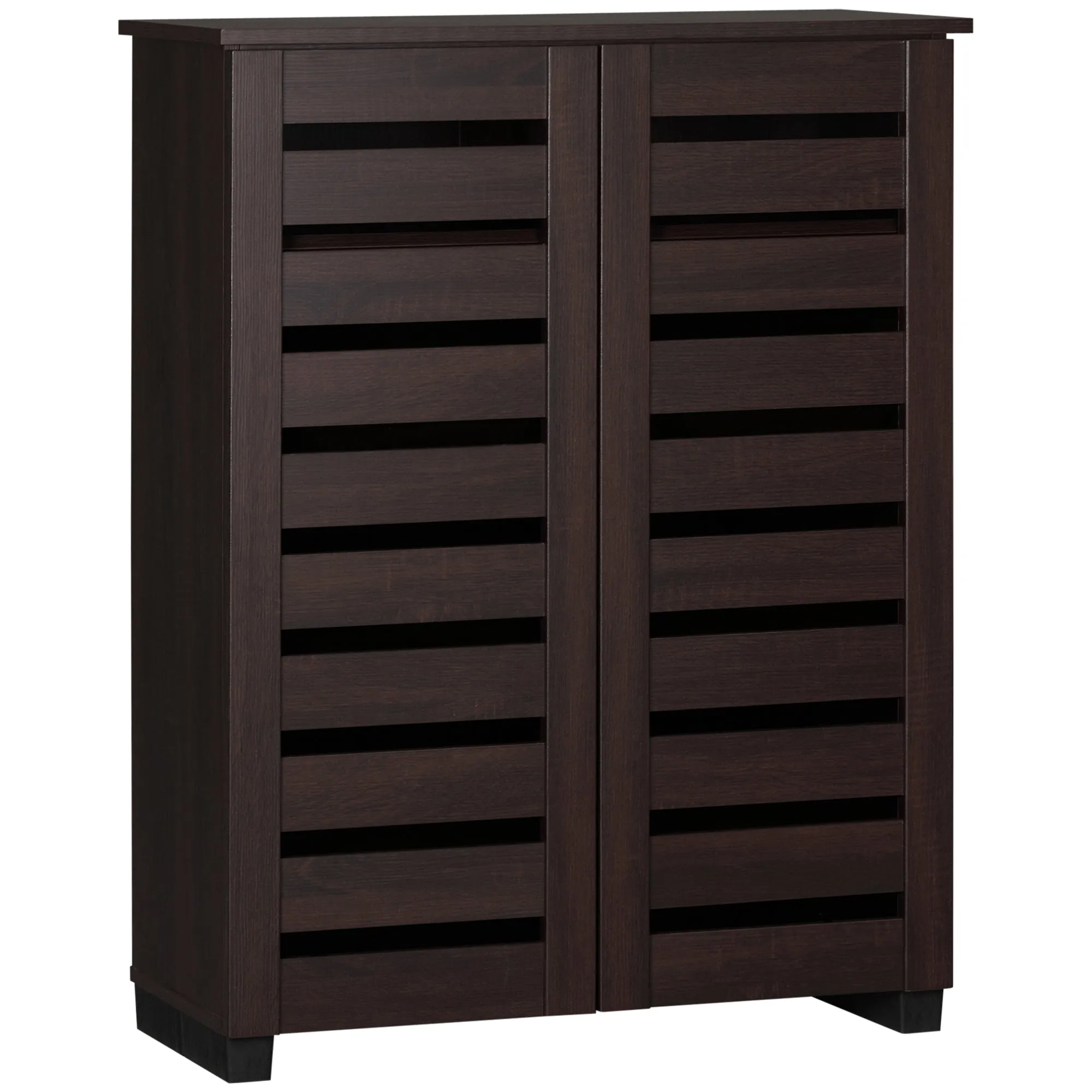 Shoe Cabinet with 2 Slatted Doors 5-Tier Shelving Cupboard for 15 Pairs of Shoes Entryway Storage Unit Dark Brown