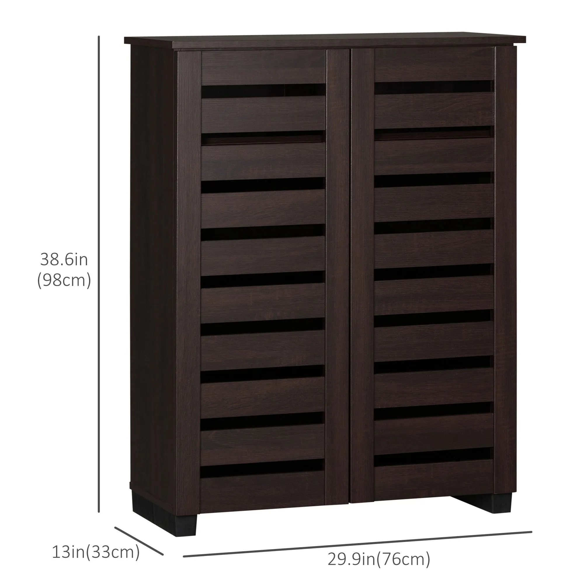 Shoe Cabinet with 2 Slatted Doors 5-Tier Shelving Cupboard for 15 Pairs of Shoes Entryway Storage Unit Dark Brown