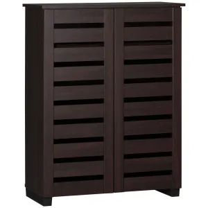 Shoe Cabinet with 2 Slatted Doors 5-Tier Shelving Cupboard for 15 Pairs of Shoes Entryway Storage Unit Dark Brown
