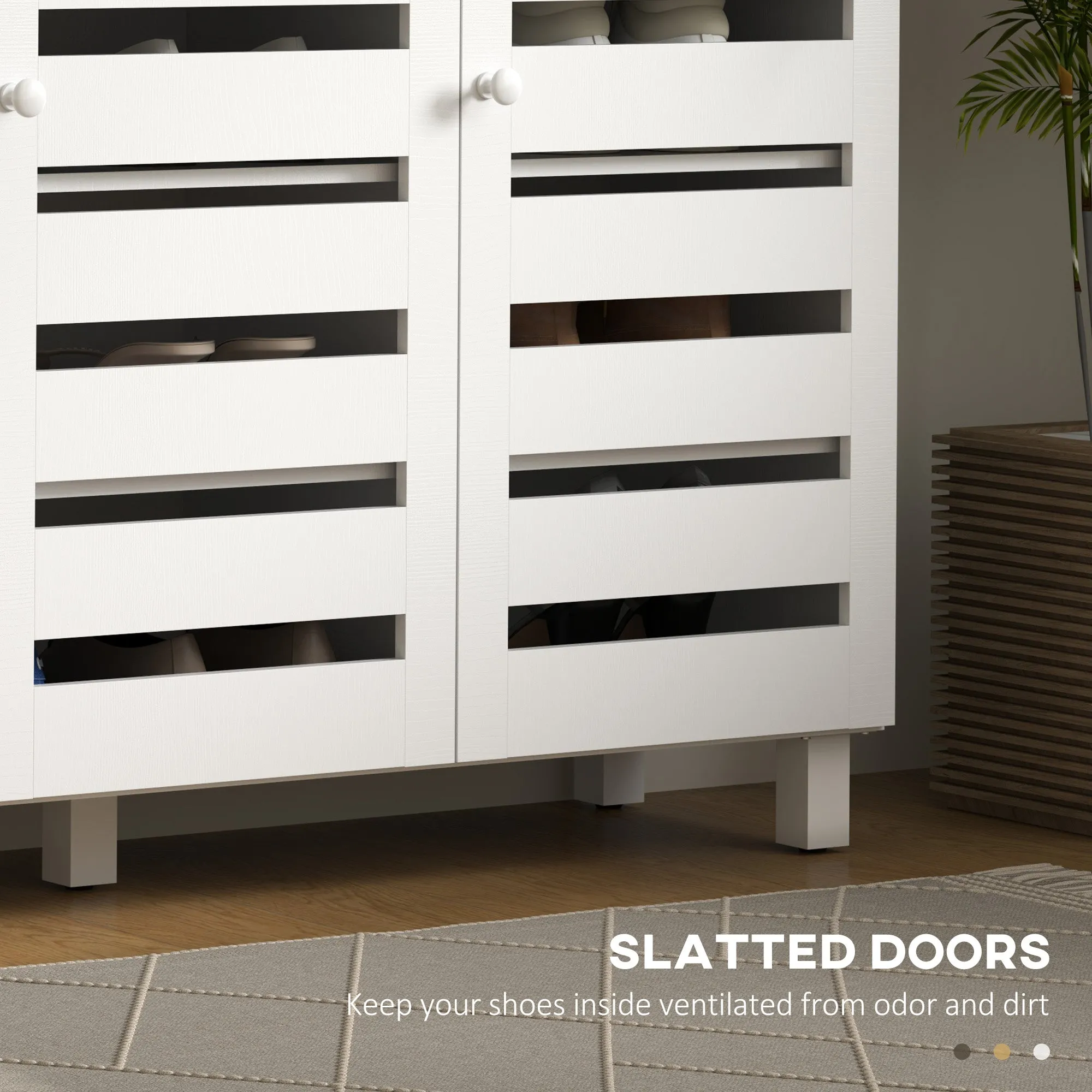 Shoe Cabinet with 3 Slatted Doors, 3-tier Shelving Rack Cabinet with Adjustable Shelves for 15 Pairs of Shoes, White