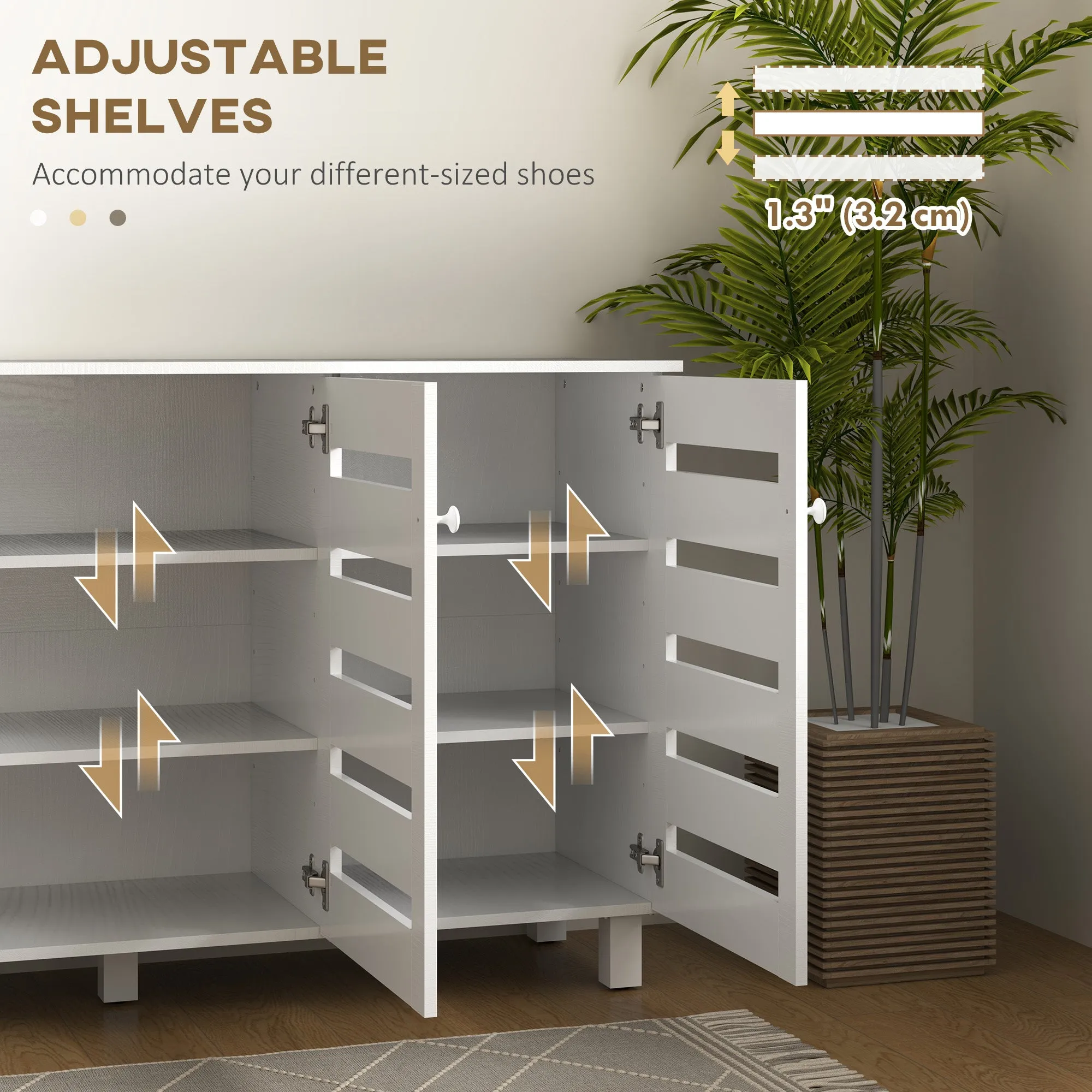Shoe Cabinet with 3 Slatted Doors, 3-tier Shelving Rack Cabinet with Adjustable Shelves for 15 Pairs of Shoes, White