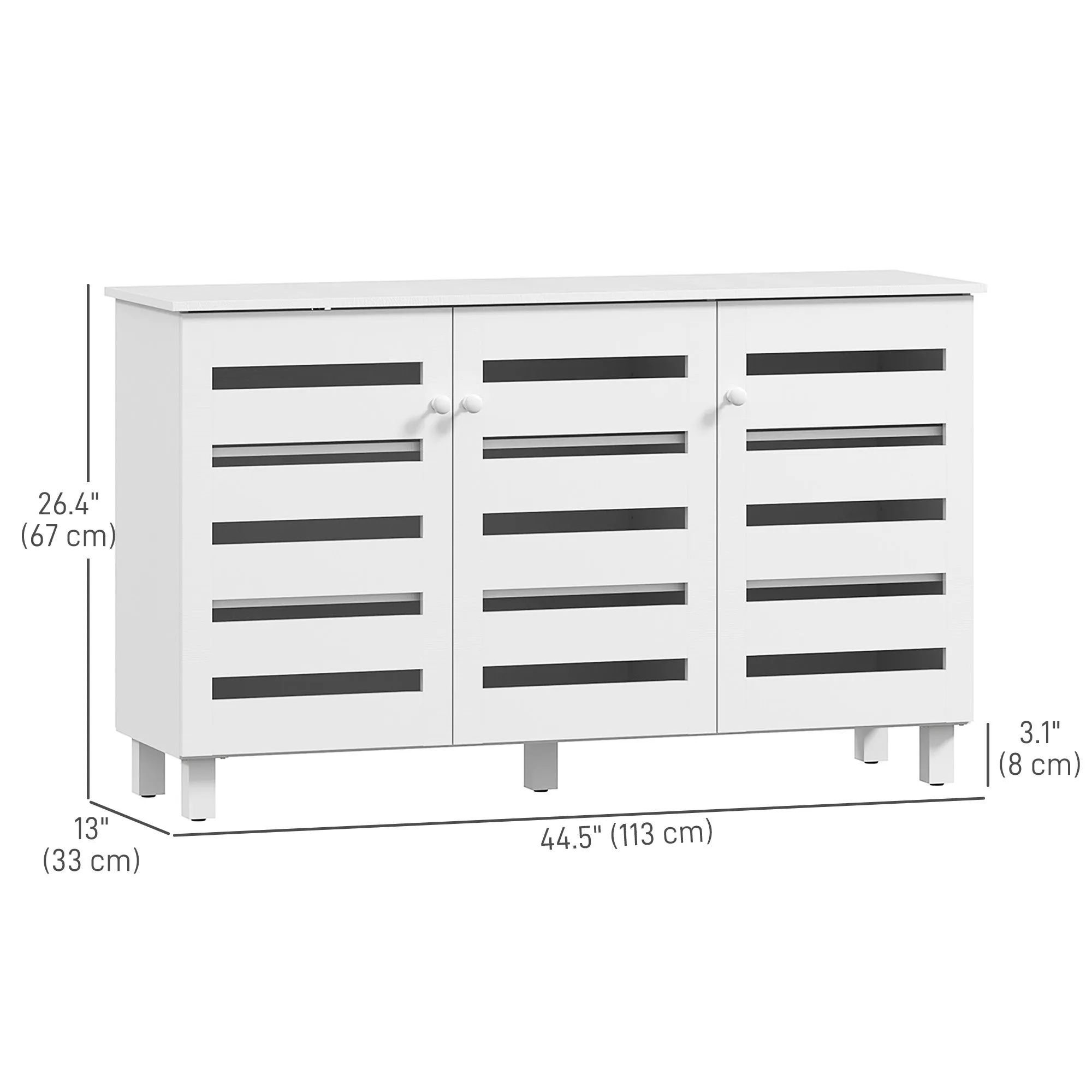 Shoe Cabinet with 3 Slatted Doors, 3-tier Shelving Rack Cabinet with Adjustable Shelves for 15 Pairs of Shoes, White