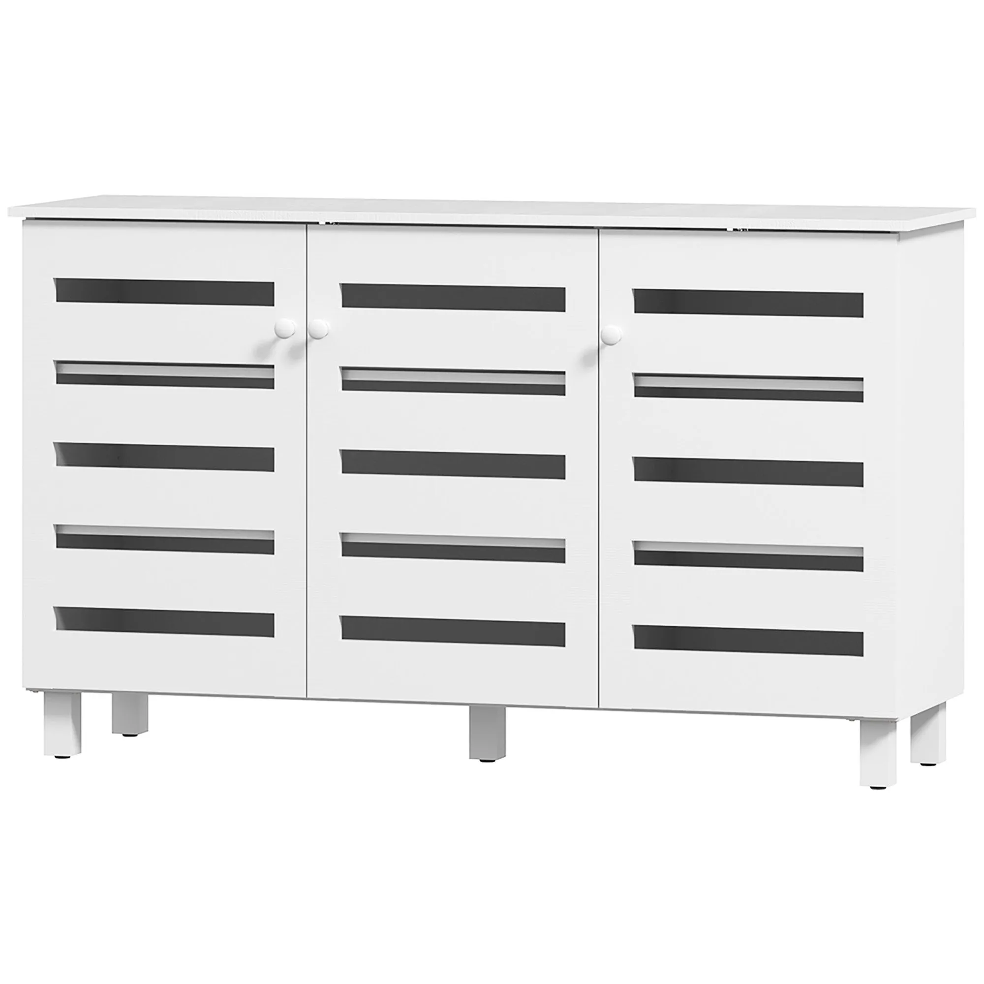Shoe Cabinet with 3 Slatted Doors, 3-tier Shelving Rack Cabinet with Adjustable Shelves for 15 Pairs of Shoes, White
