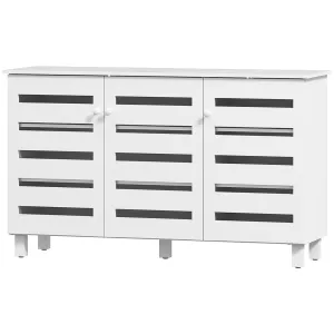Shoe Cabinet with 3 Slatted Doors, 3-tier Shelving Rack Cabinet with Adjustable Shelves for 15 Pairs of Shoes, White
