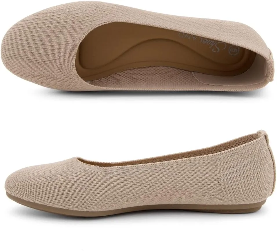 Shoe Land SL-Memory Women’s Flats – Round Toe Dressy Ballet Flats, Foldable Slip-On Knit Flat Shoes with Memory Foam, Comfortable for Daily Wear, Work, Office, and Party