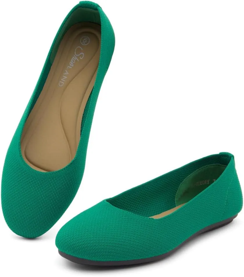 Shoe Land SL-Memory Women’s Flats – Round Toe Dressy Ballet Flats, Foldable Slip-On Knit Flat Shoes with Memory Foam, Comfortable for Daily Wear, Work, Office, and Party