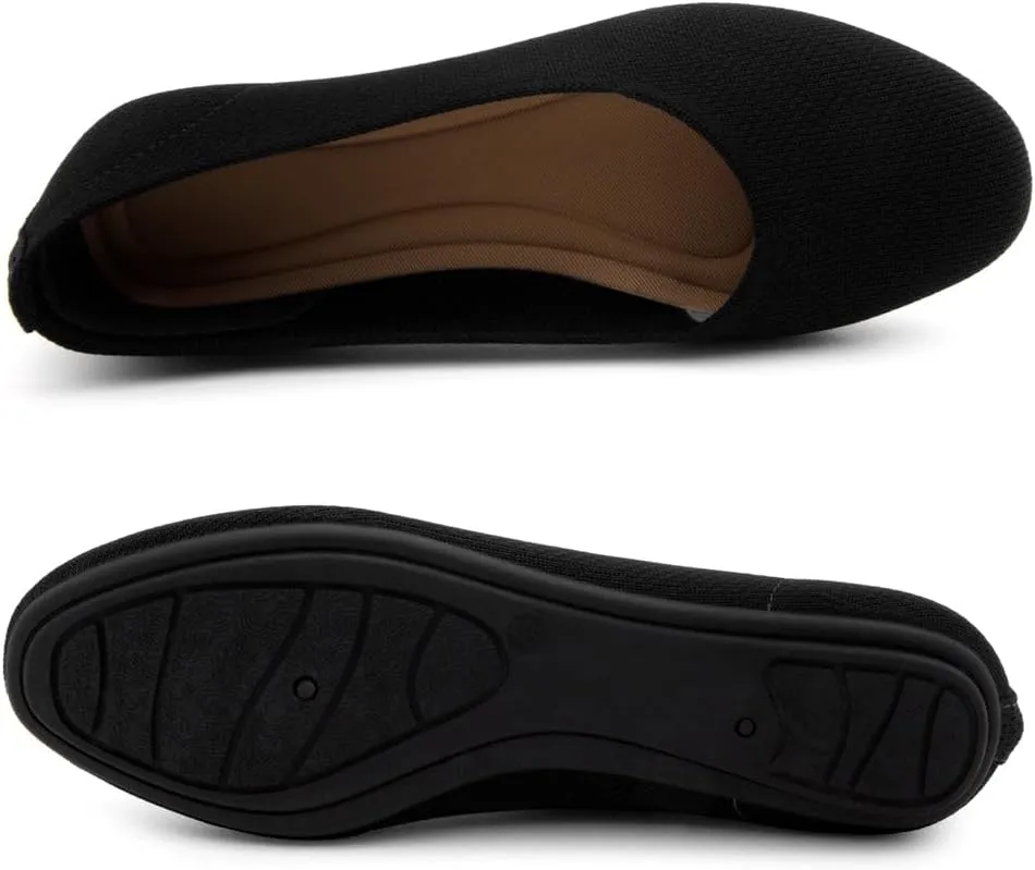 Shoe Land SL-Memory Women’s Flats – Round Toe Dressy Ballet Flats, Foldable Slip-On Knit Flat Shoes with Memory Foam, Comfortable for Daily Wear, Work, Office, and Party