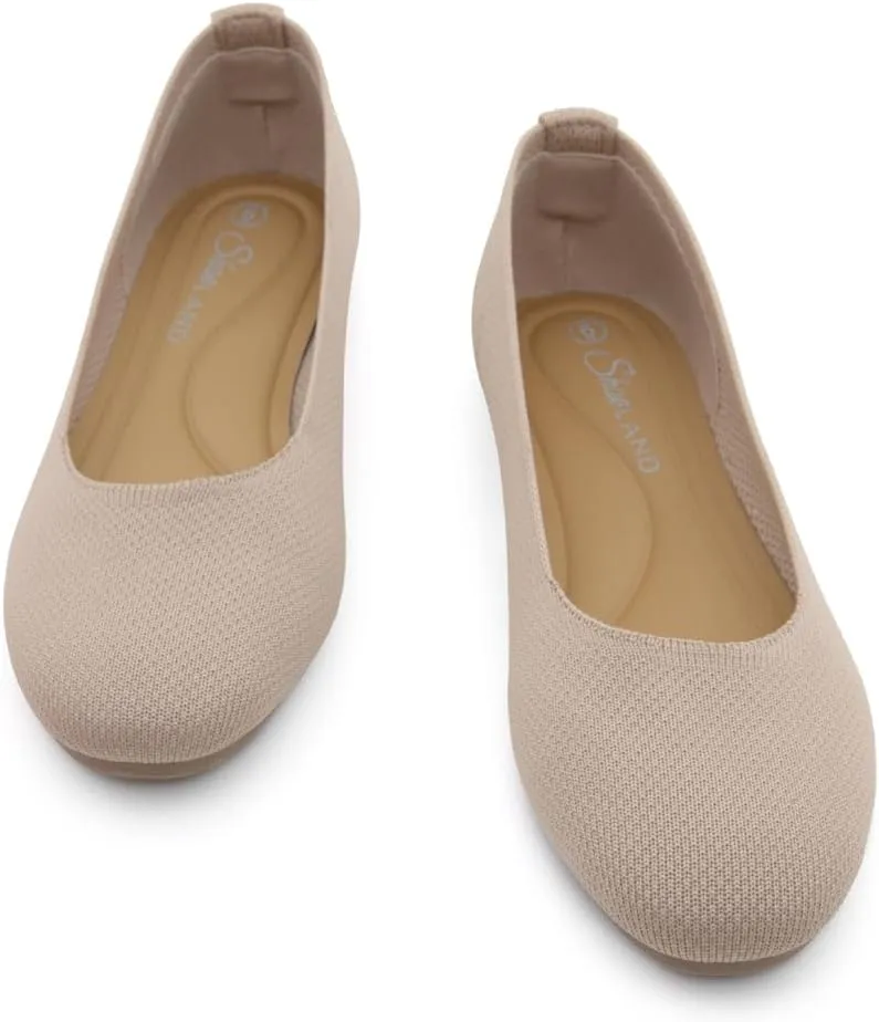 Shoe Land SL-Memory Women’s Flats – Round Toe Dressy Ballet Flats, Foldable Slip-On Knit Flat Shoes with Memory Foam, Comfortable for Daily Wear, Work, Office, and Party