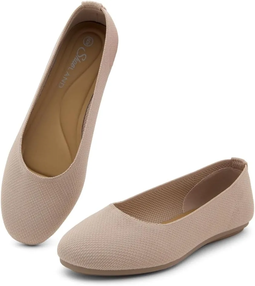 Shoe Land SL-Memory Women’s Flats – Round Toe Dressy Ballet Flats, Foldable Slip-On Knit Flat Shoes with Memory Foam, Comfortable for Daily Wear, Work, Office, and Party