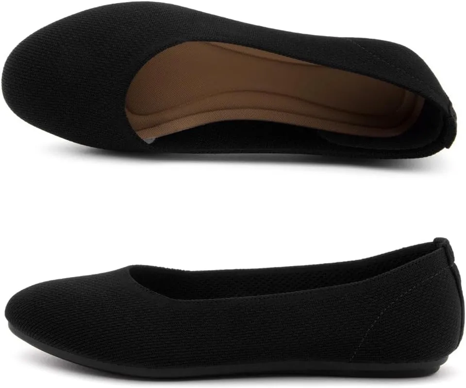 Shoe Land SL-Memory Women’s Flats – Round Toe Dressy Ballet Flats, Foldable Slip-On Knit Flat Shoes with Memory Foam, Comfortable for Daily Wear, Work, Office, and Party