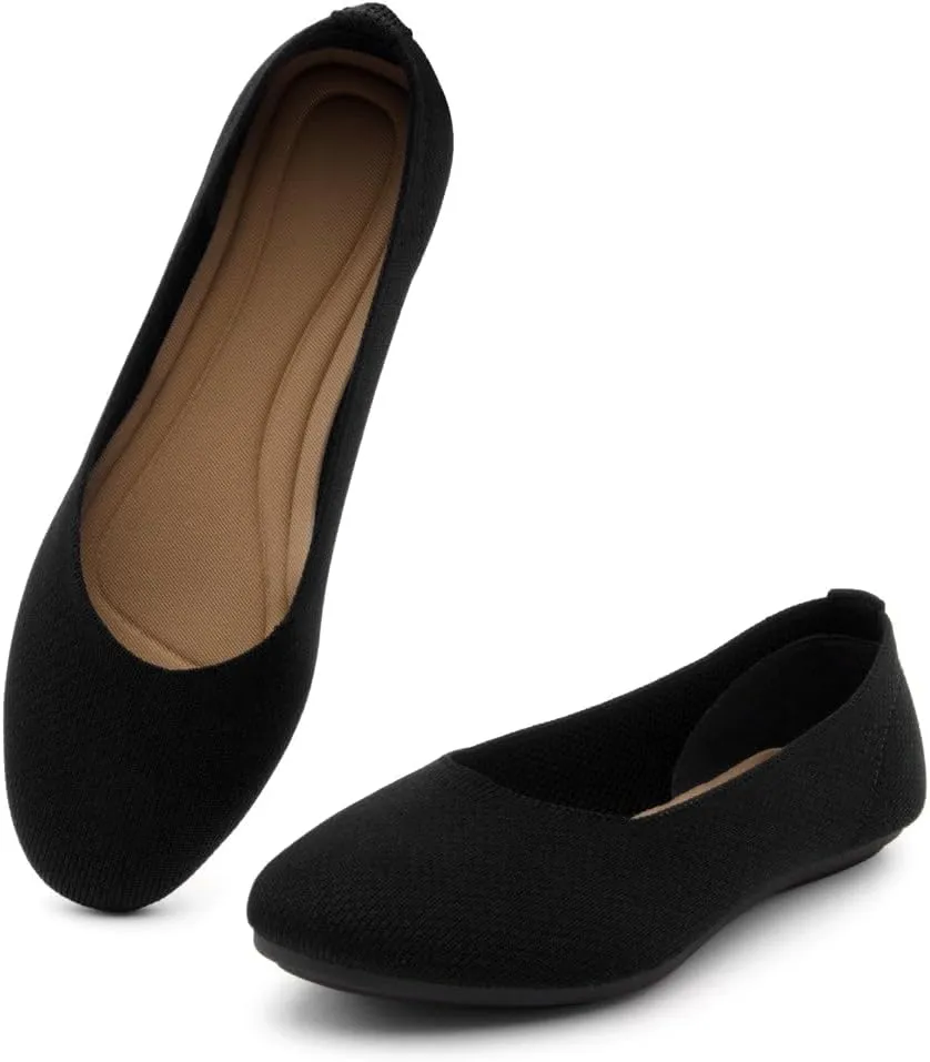 Shoe Land SL-Memory Women’s Flats – Round Toe Dressy Ballet Flats, Foldable Slip-On Knit Flat Shoes with Memory Foam, Comfortable for Daily Wear, Work, Office, and Party