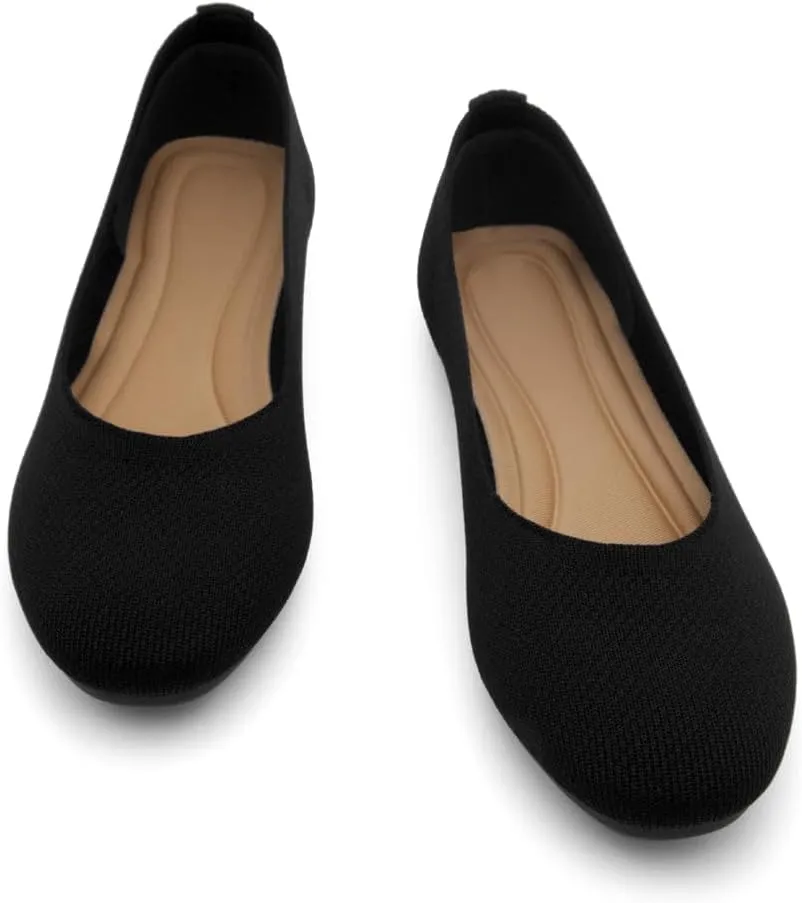 Shoe Land SL-Memory Women’s Flats – Round Toe Dressy Ballet Flats, Foldable Slip-On Knit Flat Shoes with Memory Foam, Comfortable for Daily Wear, Work, Office, and Party