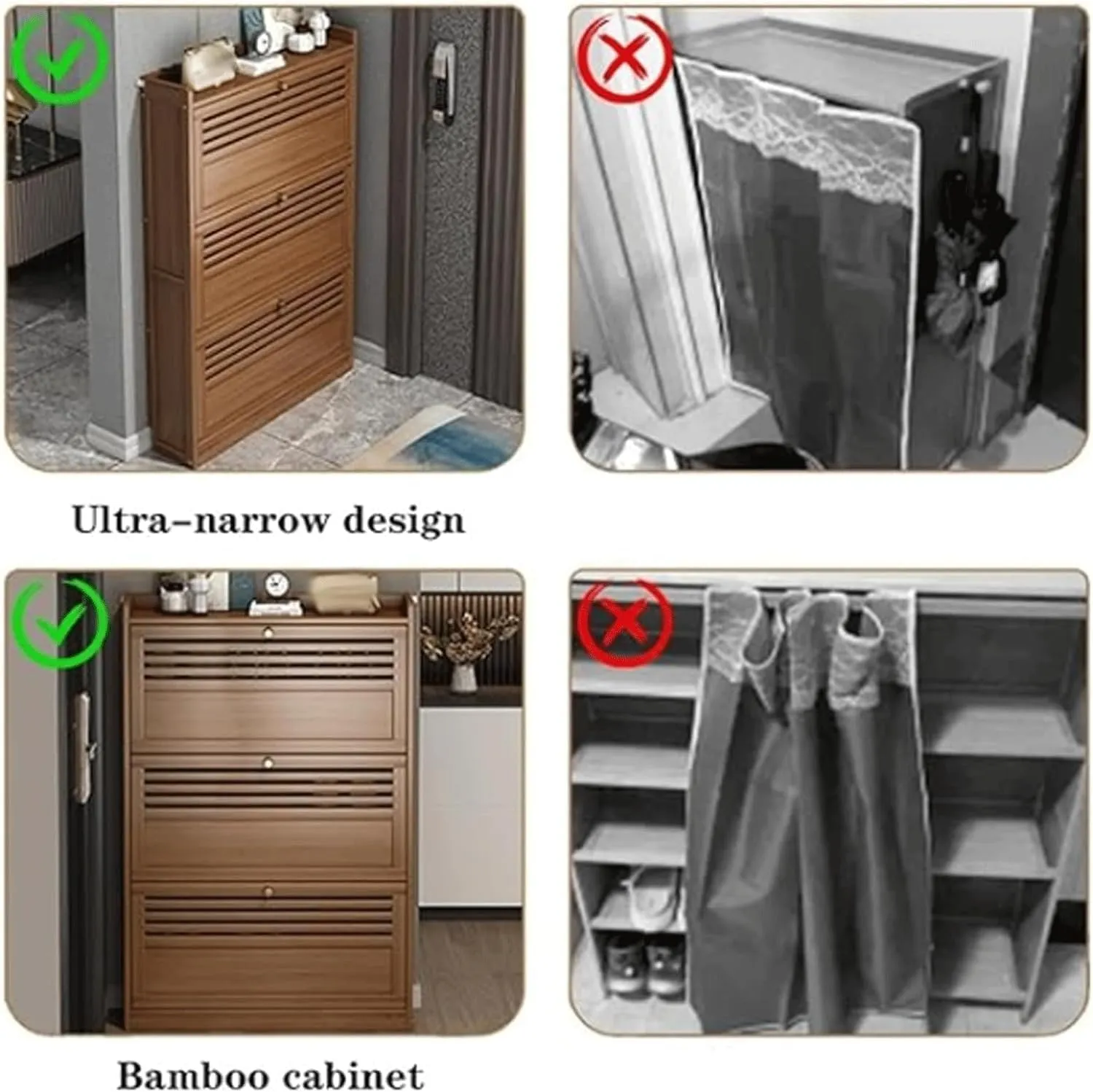 Shoe Storage Cabinet Slim Shoe Cabinet,Freestanding Shoe Rack,Storage Cabinet for Sneakers/Sandals/Slippers,Space-Saving Wooden Shoe Shelf Shoe Organizer,2,Layer