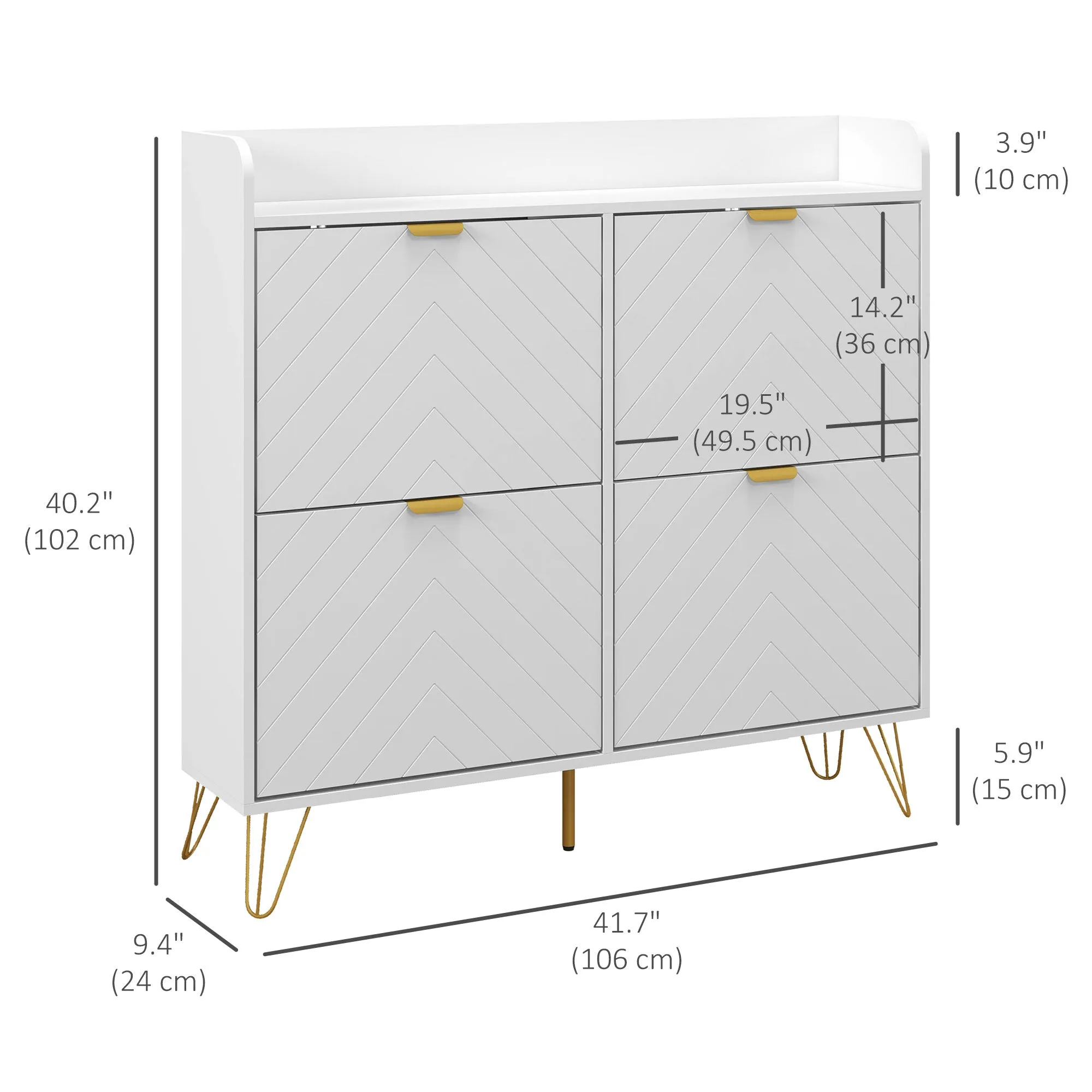 Shoe Storage Cabinet with 4 Flip Drawers Adjustable Shelf 16 Pairs of Shoes Cabinet White