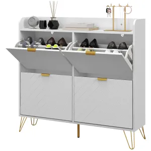 Shoe Storage Cabinet with 4 Flip Drawers Adjustable Shelf 16 Pairs of Shoes Cabinet White