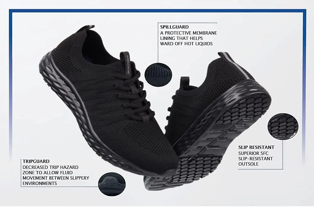 Shoes for Crews Non Slip Work Shoes for Men, Slip Resistant Food Service Sneakers, Safety Shoes for Men, Everlight Black