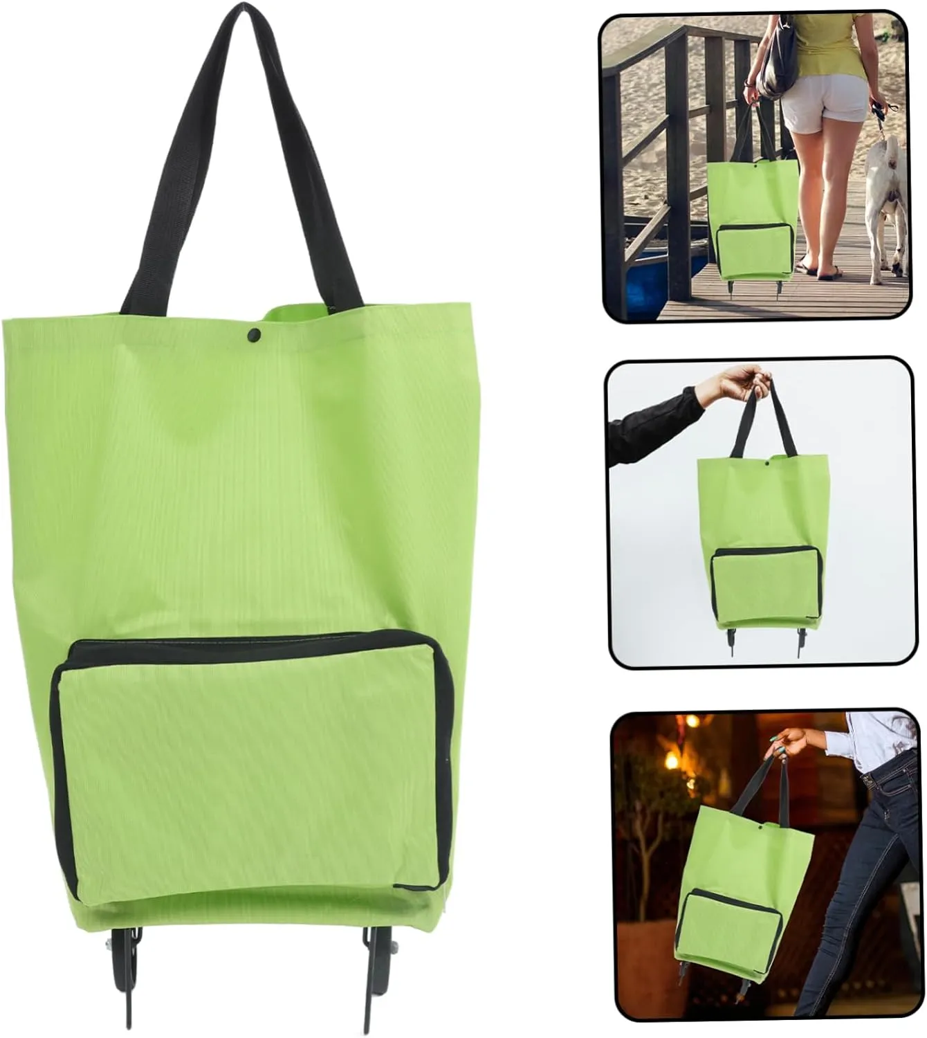 Shopping Trolley Wagons Carts Foldable Tote Bag Shopping Bags Portable Grocery Bag on Wheels Shopping Bag on Wheels Shopping Bag with Wheels Beach Wheels Light Green Oxford Cloth