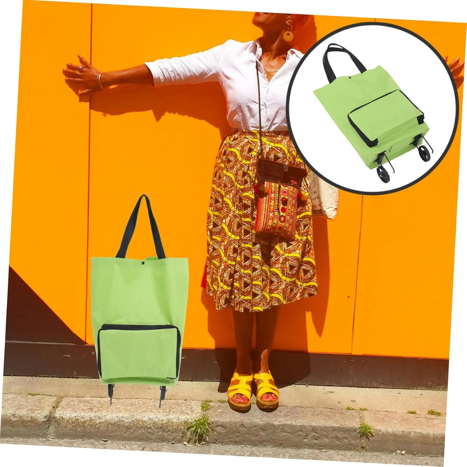 Shopping Trolley Wagons Carts Foldable Tote Bag Shopping Bags Portable Grocery Bag on Wheels Shopping Bag on Wheels Shopping Bag with Wheels Beach Wheels Light Green Oxford Cloth