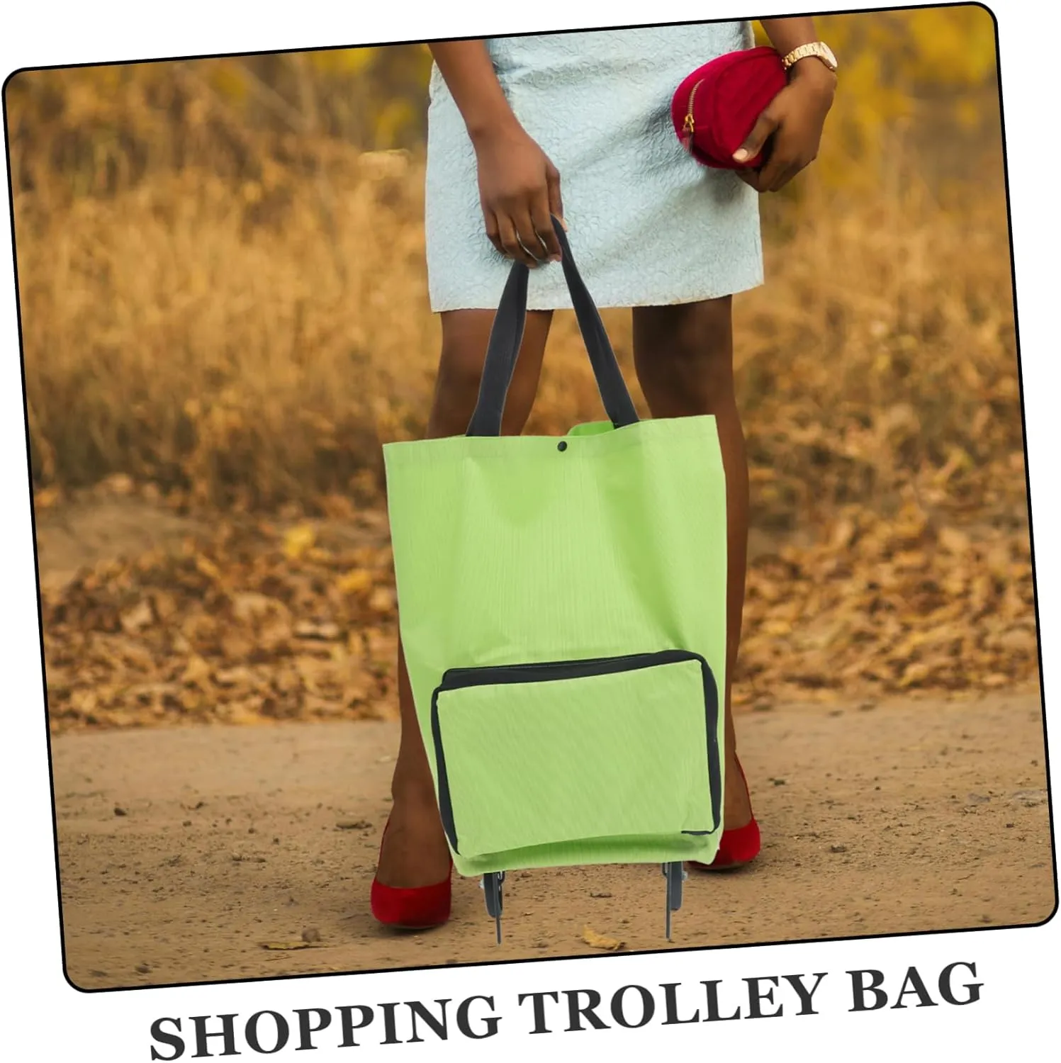 Shopping Trolley Wagons Carts Foldable Tote Bag Shopping Bags Portable Grocery Bag on Wheels Shopping Bag on Wheels Shopping Bag with Wheels Beach Wheels Light Green Oxford Cloth
