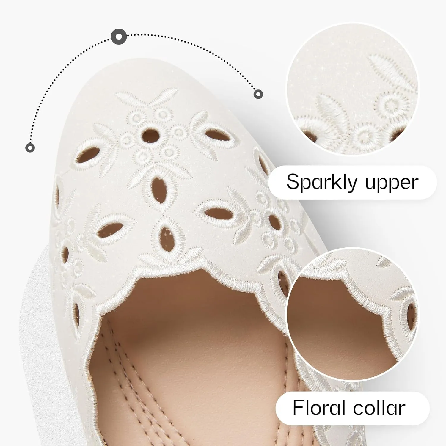 Shupua Women's Comfortable Dress Shoes Ballet Flats Slip On Shoes Black Flats Round Toe PU Leather Flats Summer with Floral Eyelets