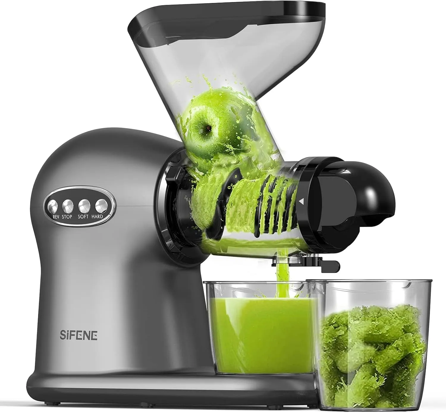 SiFENE Cold Press Juicer, Quiet, Easy to Clean, Non-BPA Slow Masticating Juicer Machine with Anti-Clog Function, 3" Wide Dual Chute for Whole Fruits and Vegetables, High Juice Yield