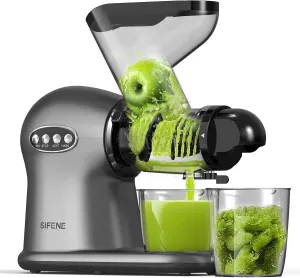 SiFENE Cold Press Juicer, Quiet, Easy to Clean, Non-BPA Slow Masticating Juicer Machine with Anti-Clog Function, 3" Wide Dual Chute for Whole Fruits and Vegetables, High Juice Yield