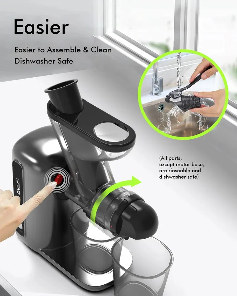 SiFENE Compact Cold Press Juicer, Single-Serve Slow Masticating Juicer for Small Families, Easy to Clean, Anti-Clog, Quiet Motor
