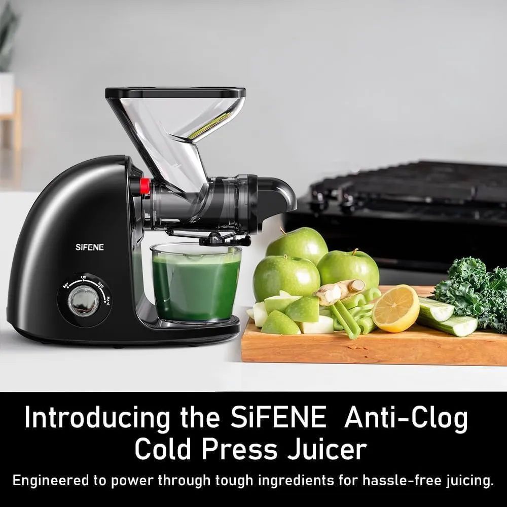 SiFENE Slow Masticating Cold Press Juicer Machines for Fruit Vegetable, Juice Yield Maker Extractor with Dual Mouth, Quiet Motor Anti Clog System (Black)