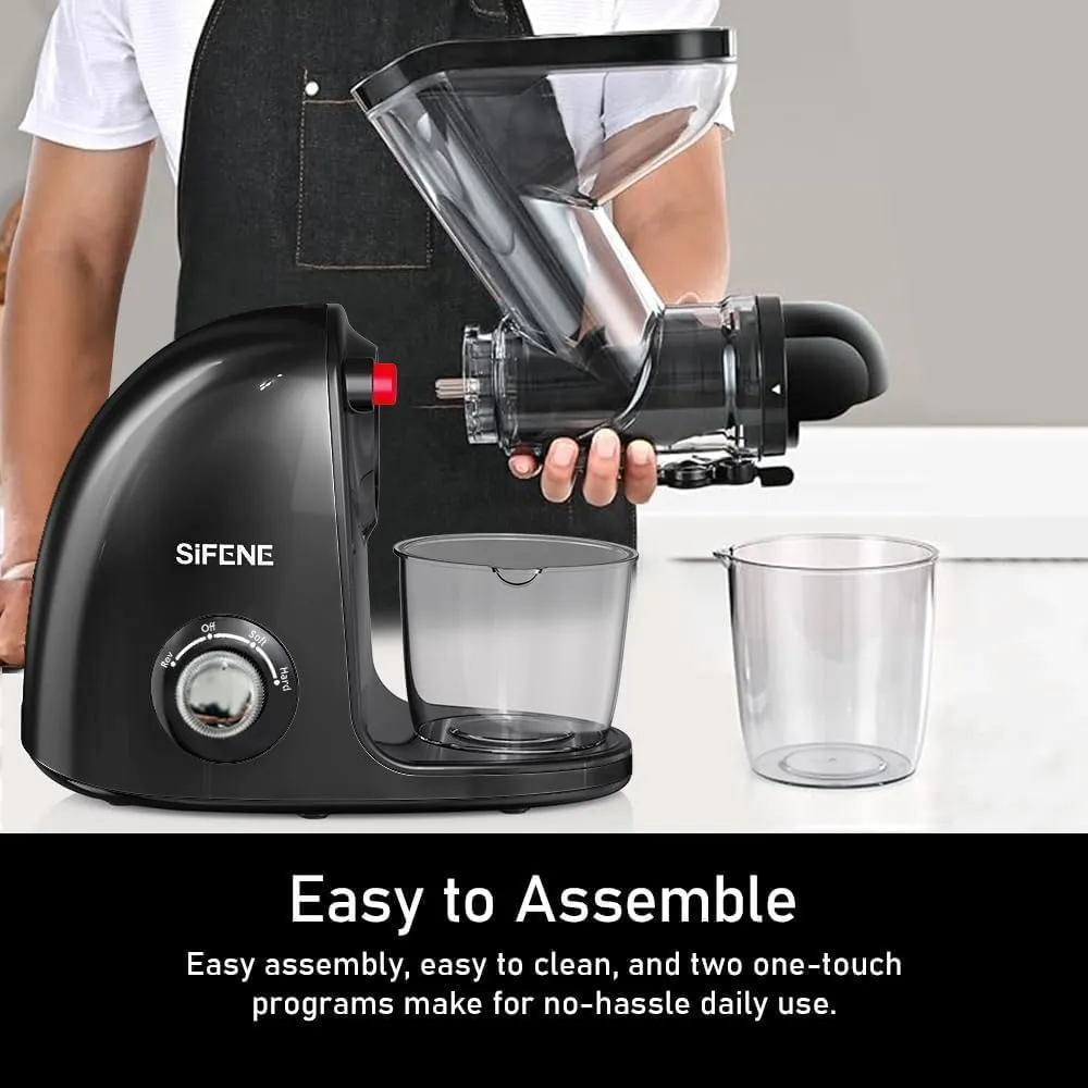 SiFENE Slow Masticating Cold Press Juicer Machines for Fruit Vegetable, Juice Yield Maker Extractor with Dual Mouth, Quiet Motor Anti Clog System (Black)
