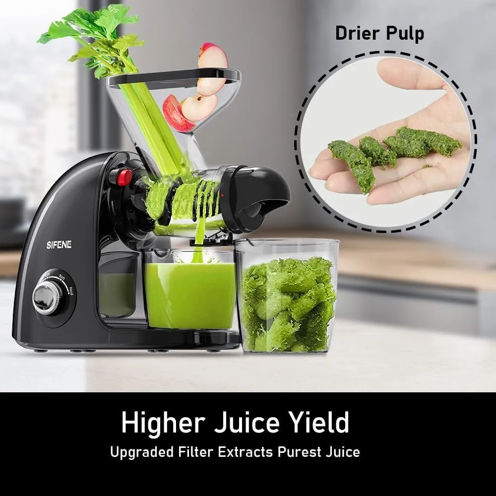 SiFENE Slow Masticating Cold Press Juicer Machines for Fruit Vegetable, Juice Yield Maker Extractor with Dual Mouth, Quiet Motor Anti Clog System (Black)