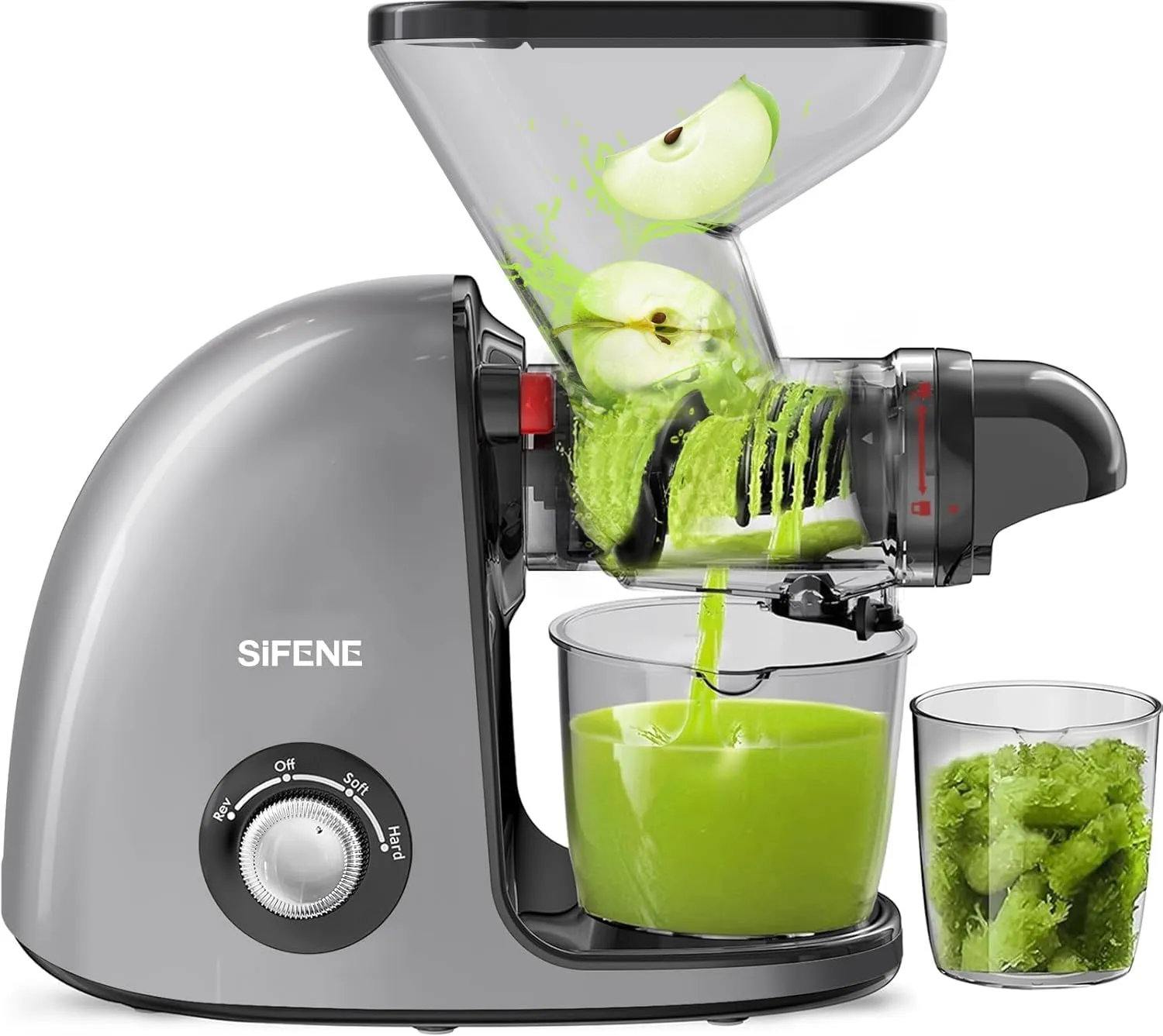SiFENE Slow Masticating Cold Press Juicer Machines for Fruit Vegetable, Juice Yield Maker Extractor with Dual Mouth, Quiet Motor Anti-Clog System, Easy to Clean, Non-BPA (Gray)