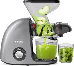 SiFENE Slow Masticating Cold Press Juicer Machines for Fruit Vegetable, Juice Yield Maker Extractor with Dual Mouth, Quiet Motor Anti-Clog System, Easy to Clean, Non-BPA (Gray)