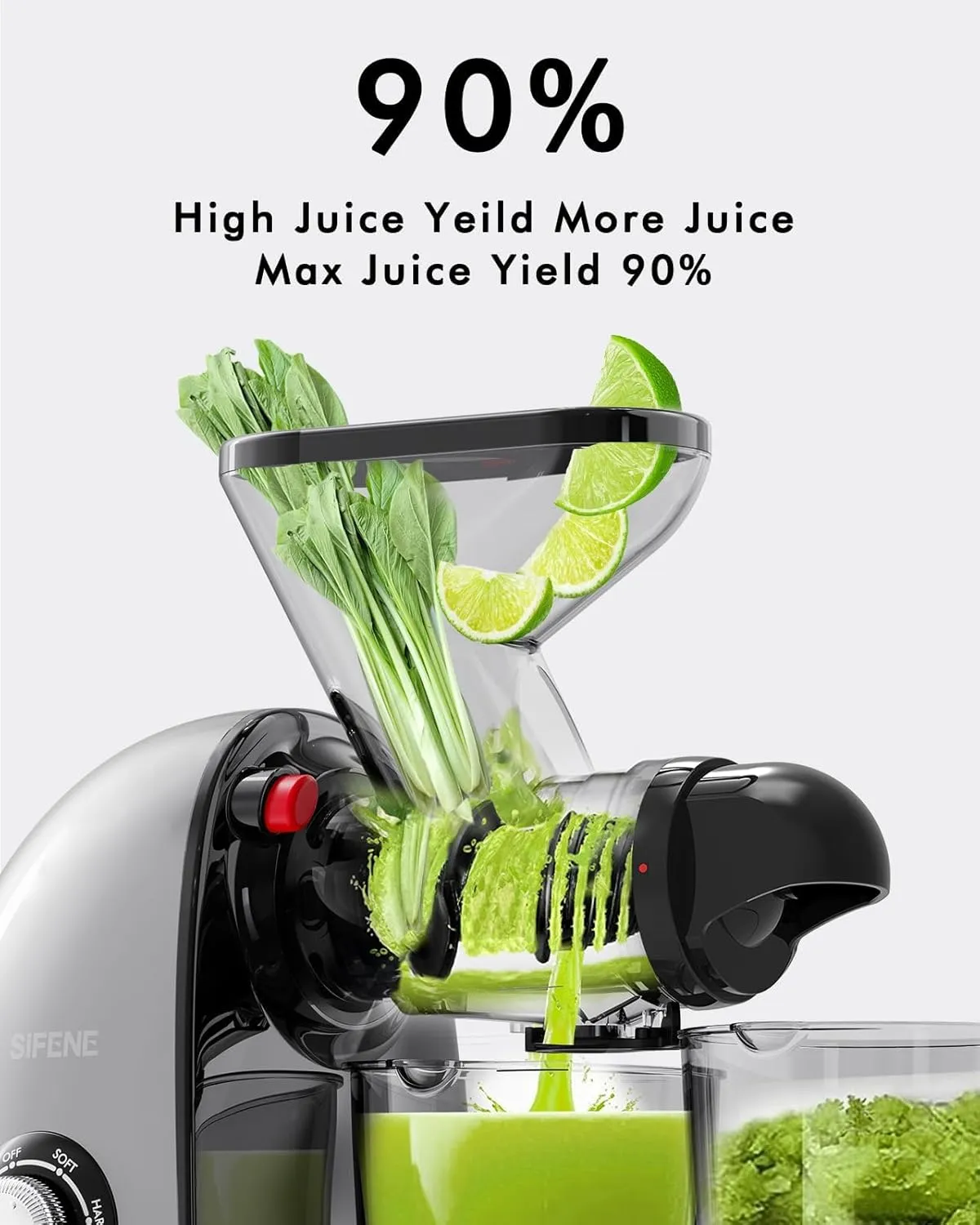 SiFENE Slow Masticating Cold Press Juicer Machines for Fruit Vegetable, Juice Yield Maker Extractor with Dual Mouth, Quiet Motor Anti-Clog System, Easy to Clean, Non-BPA (Gray)