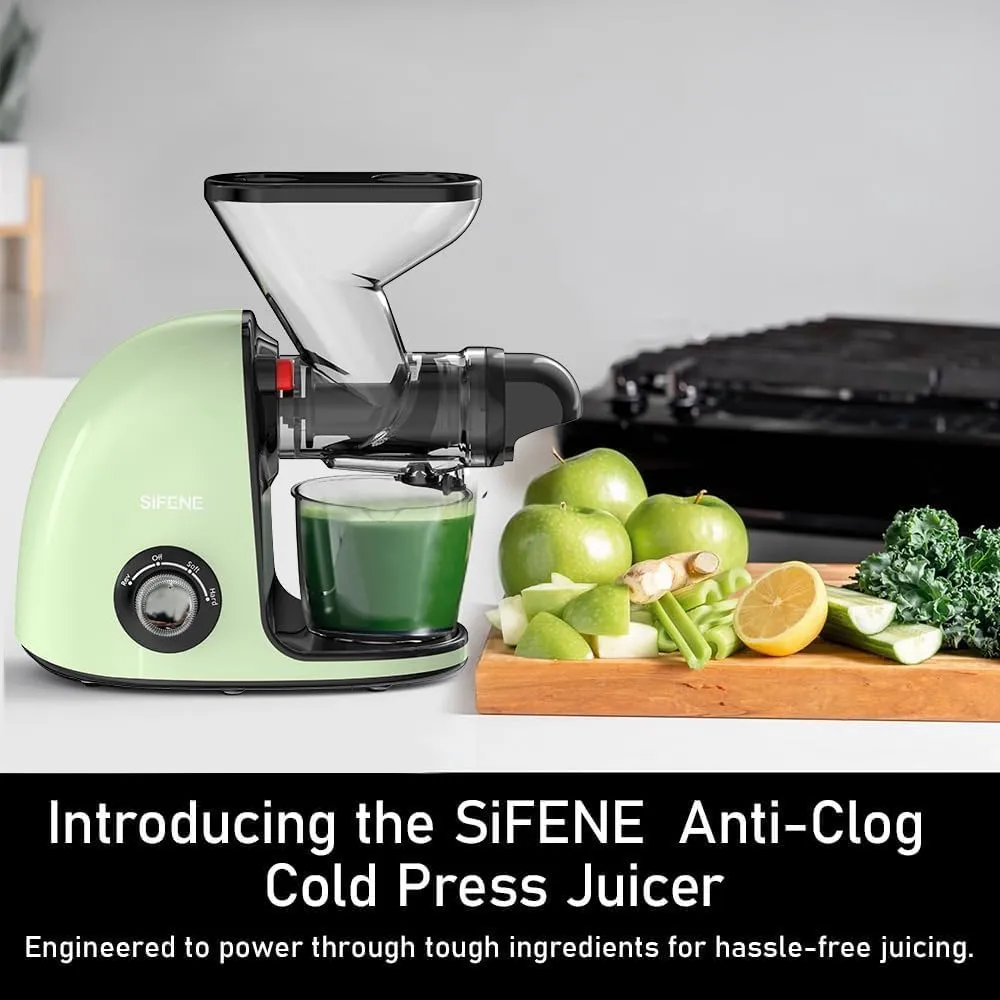 SiFENE Slow Masticating Cold Press Juicer Machines for Fruit Vegetable, Juice Yield Maker Extractor with Dual Mouth, Quiet Motor Anti-Clog System (Green)