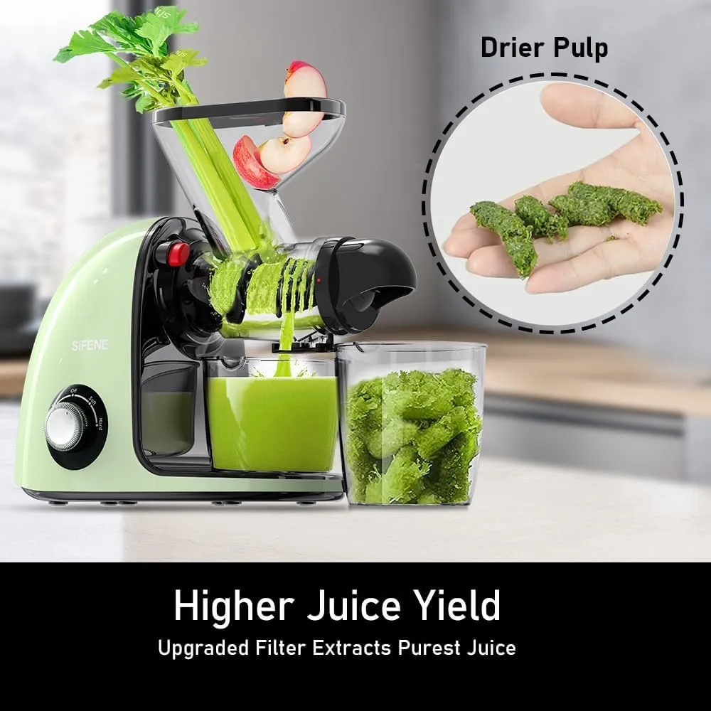SiFENE Slow Masticating Cold Press Juicer Machines for Fruit Vegetable, Juice Yield Maker Extractor with Dual Mouth, Quiet Motor Anti-Clog System (Green)