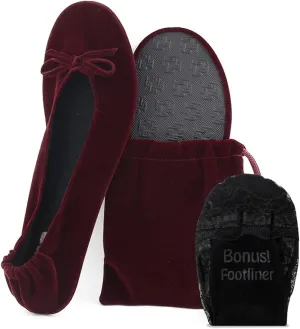 Silky Toes Women’s Velvet Foldable Ballet Flats Slip On Travel Purse Shoes with Carrying Pouch