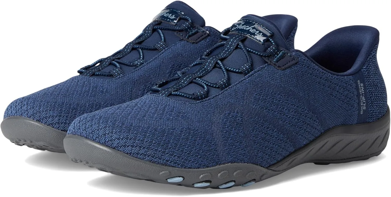 Skechers Modern Comfort Women's Women's Breathe Easy-Knitty Waves Hands Free Slip-Ins Sneaker, Navy, 6.5