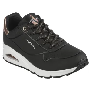 Skechers Womens Uno Shimmer Away Black Slip On Elastic Lace Trainers