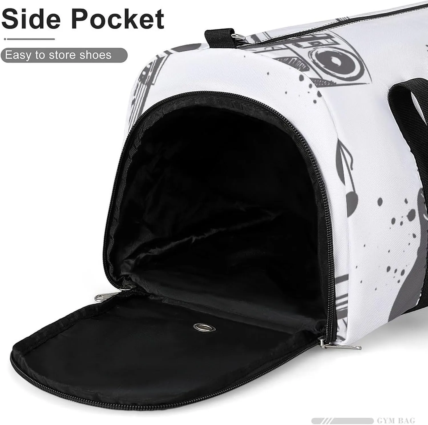 Sketch Style Electro Guitar Fitness Large Gym Bag for Unisex with Shoe Compartment & Wet Pocket
