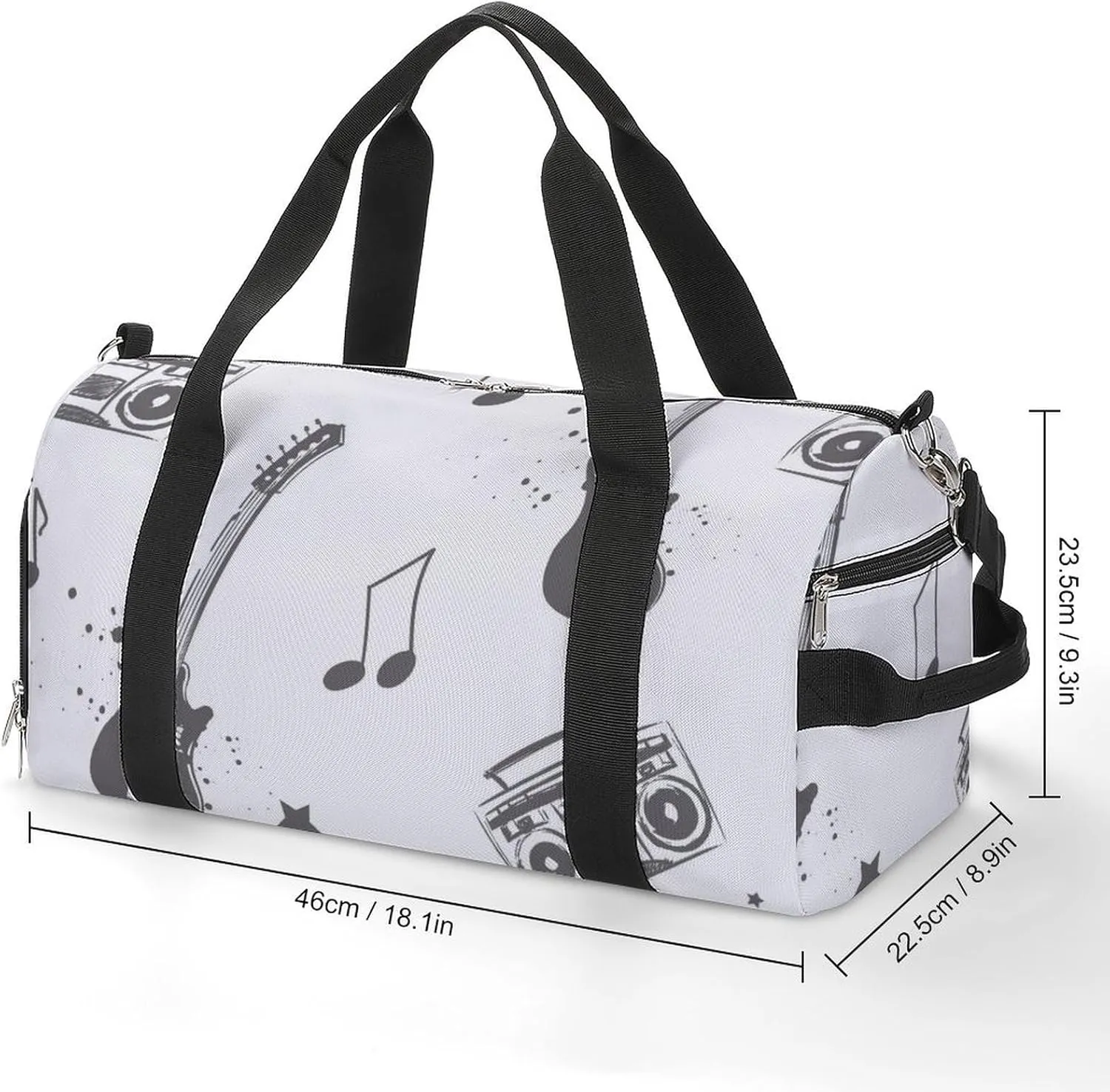 Sketch Style Electro Guitar Fitness Large Gym Bag for Unisex with Shoe Compartment & Wet Pocket