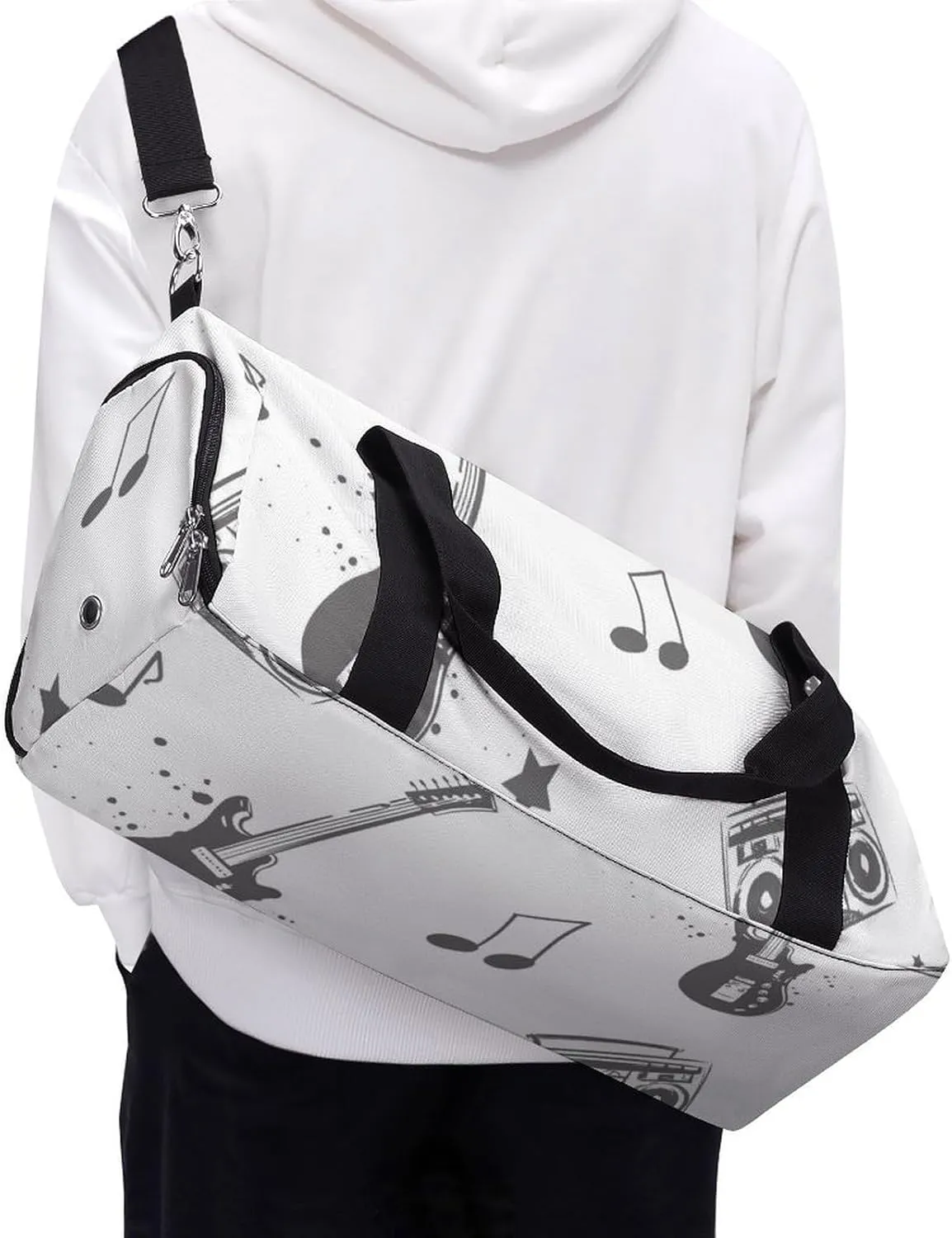 Sketch Style Electro Guitar Fitness Large Gym Bag for Unisex with Shoe Compartment & Wet Pocket
