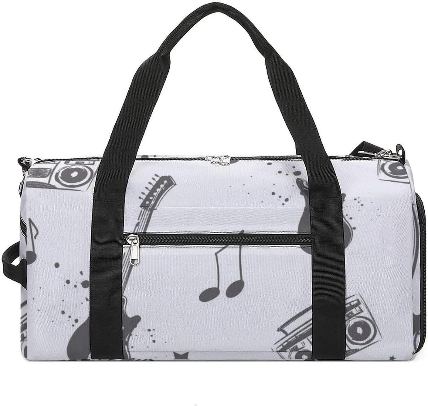 Sketch Style Electro Guitar Fitness Large Gym Bag for Unisex with Shoe Compartment & Wet Pocket