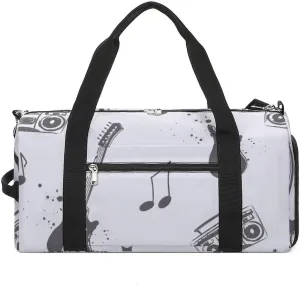Sketch Style Electro Guitar Fitness Large Gym Bag for Unisex with Shoe Compartment & Wet Pocket