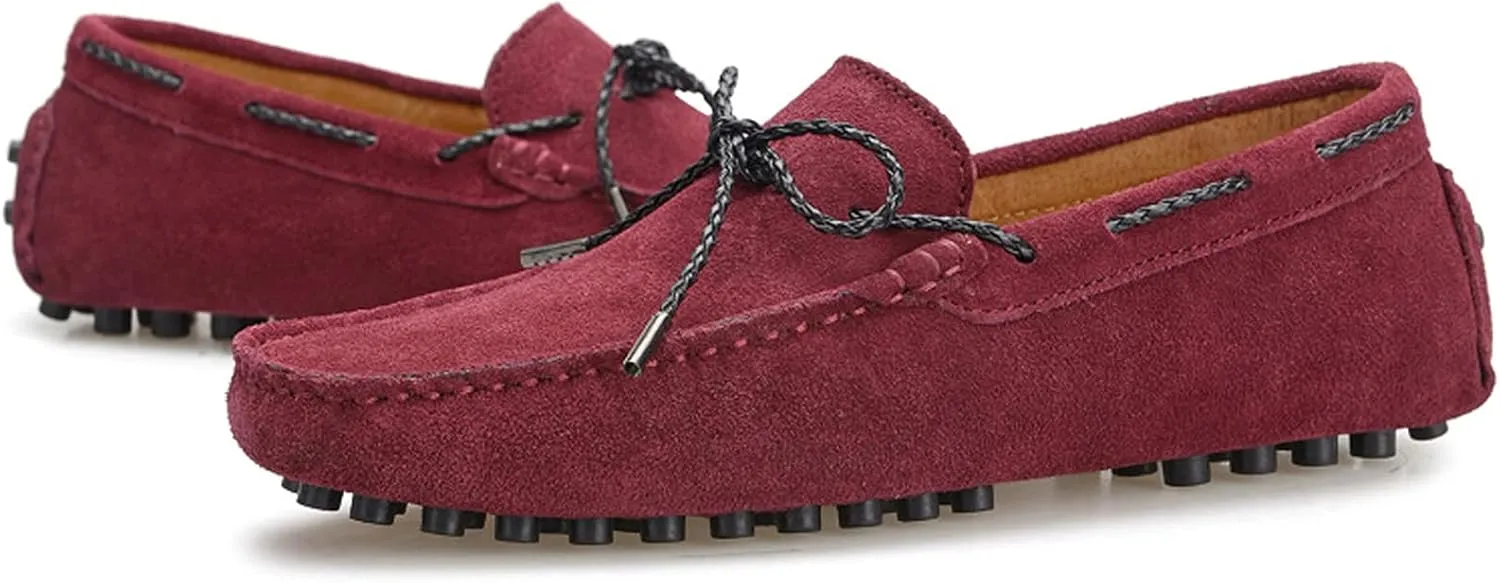 Slip-on Loafer for Men Flats Bow-Tie Suede Leather Dress Driving Moccasins Casual Boat Shoes