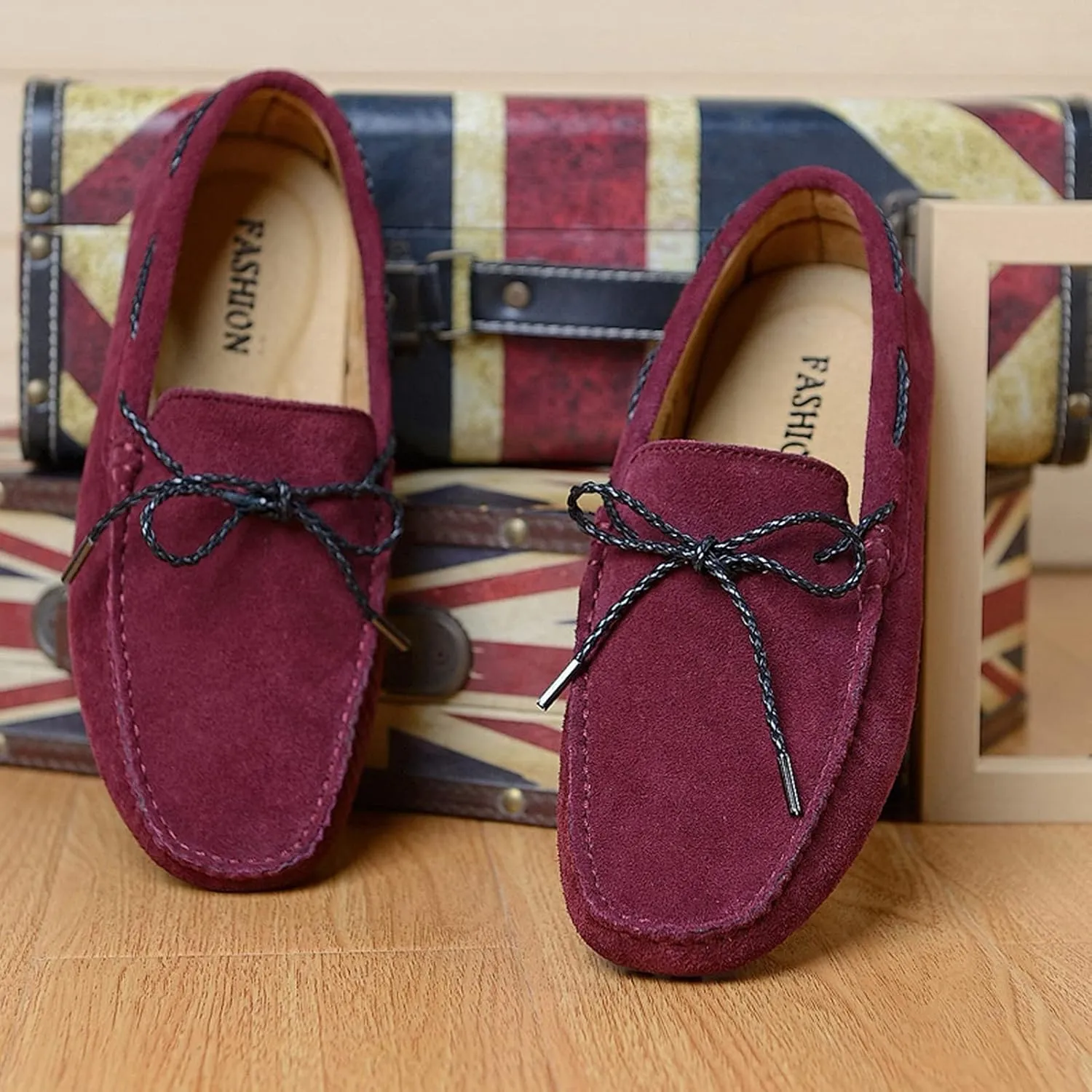 Slip-on Loafer for Men Flats Bow-Tie Suede Leather Dress Driving Moccasins Casual Boat Shoes