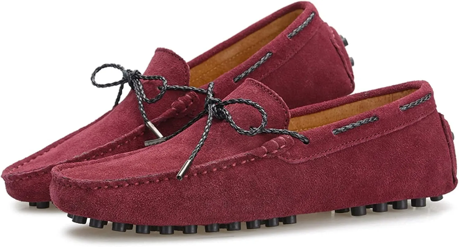 Slip-on Loafer for Men Flats Bow-Tie Suede Leather Dress Driving Moccasins Casual Boat Shoes