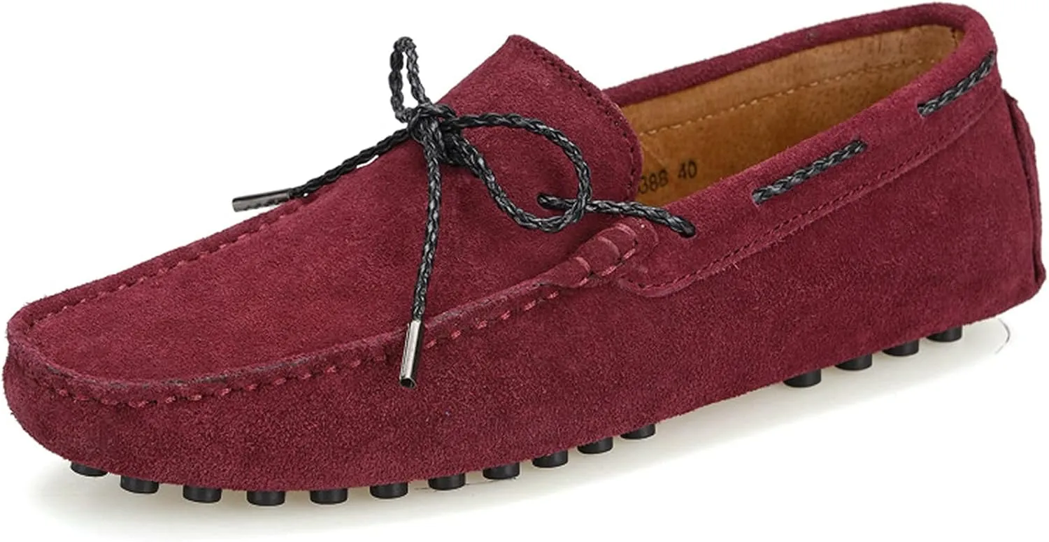 Slip-on Loafer for Men Flats Bow-Tie Suede Leather Dress Driving Moccasins Casual Boat Shoes