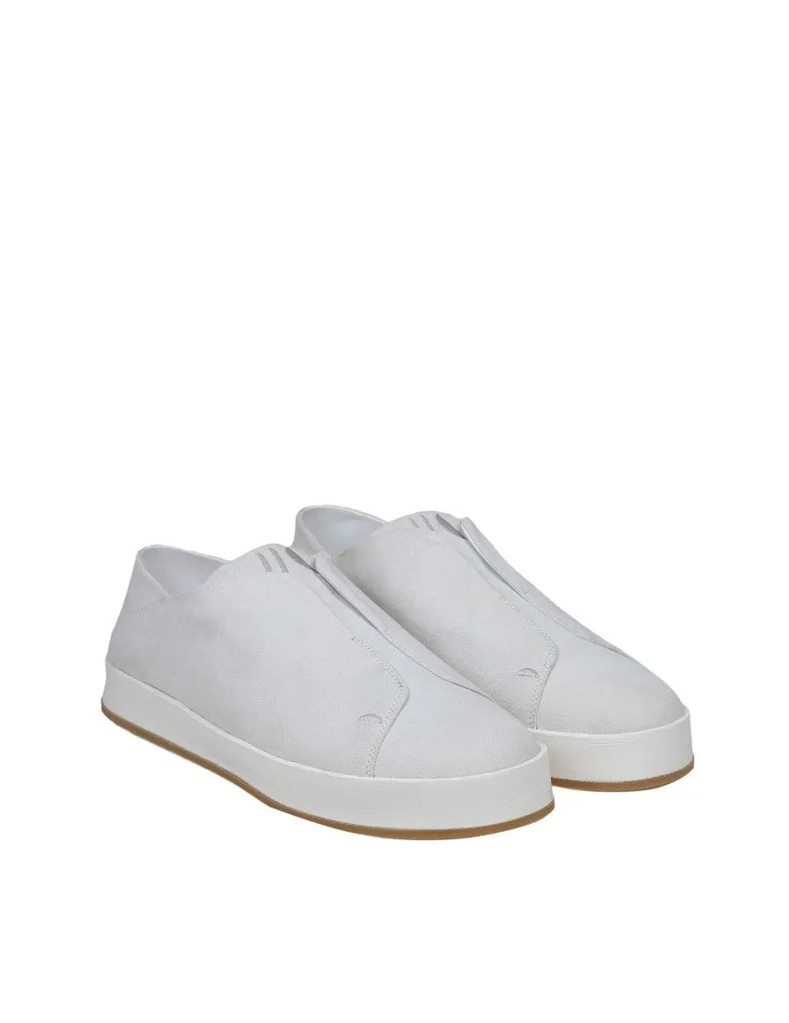 Slip On Sneakers In White Suede