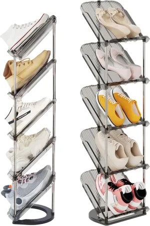Sloping Narrow Shoe Rack 5 Tiers - Free Standing Vertical Shoes Racks for Small Spaces and Corner, Shoe Storage Organizer for Entryway, Tall Slim Shoe Shelf Cabinet for Shoes and Boots