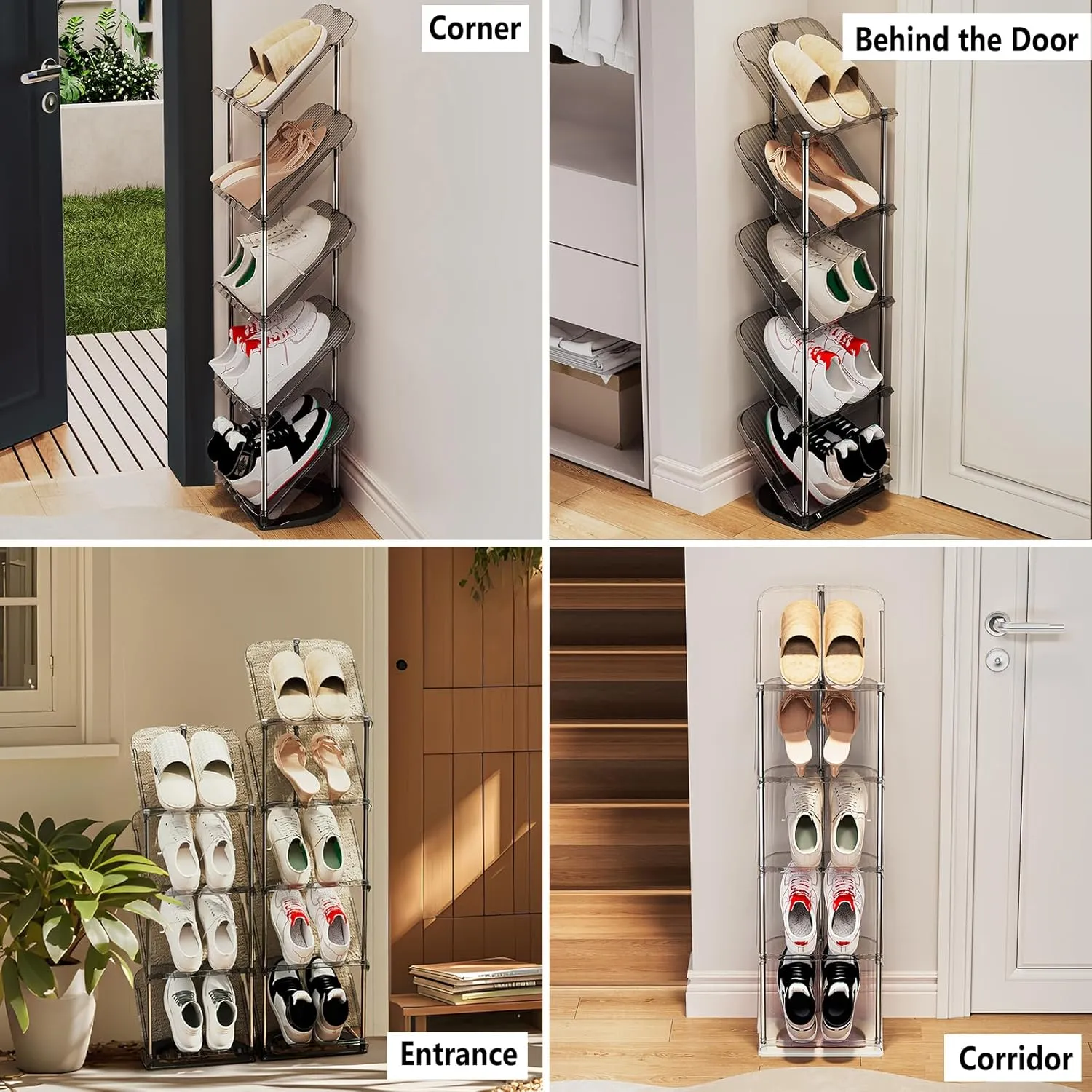 Sloping Narrow Shoe Rack 5 Tiers - Free Standing Vertical Shoes Racks for Small Spaces and Corner, Shoe Storage Organizer for Entryway, Tall Slim Shoe Shelf Cabinet for Shoes and Boots